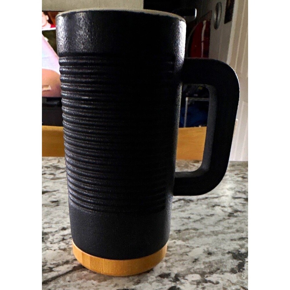 Ello 16 oz Black Ceramic Travel Mug w/ Lid Bamboo Base Solid Color
